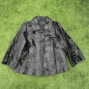 600 West Jacket Womens Size Medium Black Textured Shiny Animal Print Classy Glam